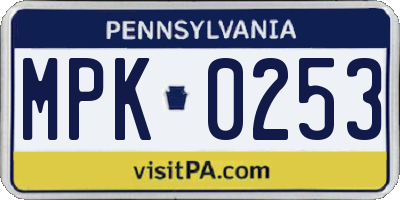 PA license plate MPK0253