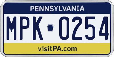 PA license plate MPK0254