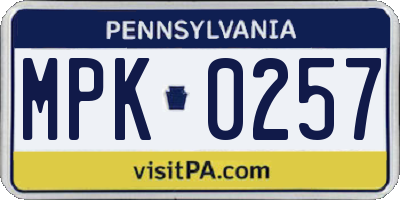 PA license plate MPK0257