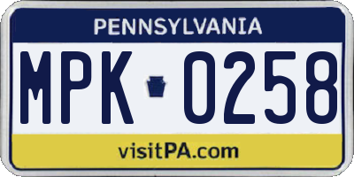 PA license plate MPK0258