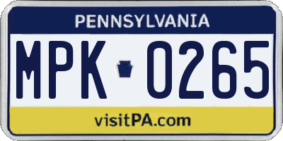 PA license plate MPK0265