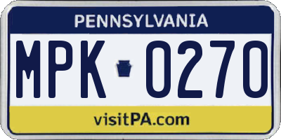 PA license plate MPK0270