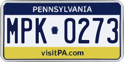 PA license plate MPK0273