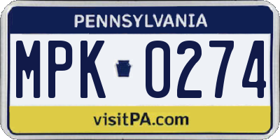 PA license plate MPK0274