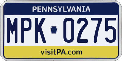 PA license plate MPK0275