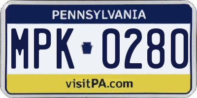 PA license plate MPK0280