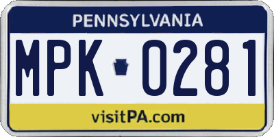PA license plate MPK0281