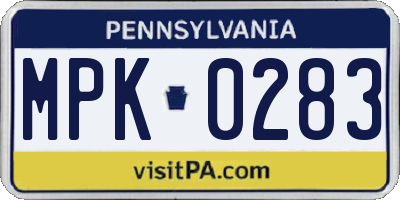 PA license plate MPK0283