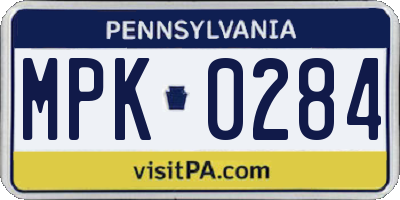 PA license plate MPK0284