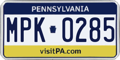 PA license plate MPK0285