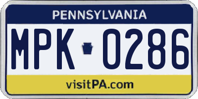 PA license plate MPK0286