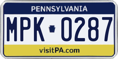 PA license plate MPK0287