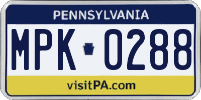PA license plate MPK0288