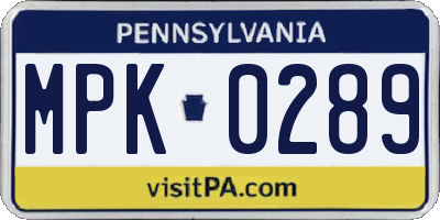 PA license plate MPK0289