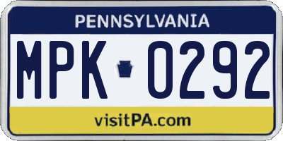 PA license plate MPK0292