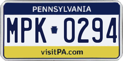 PA license plate MPK0294