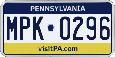 PA license plate MPK0296