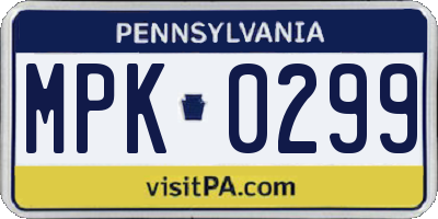 PA license plate MPK0299
