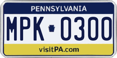 PA license plate MPK0300