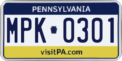 PA license plate MPK0301