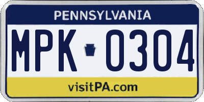 PA license plate MPK0304