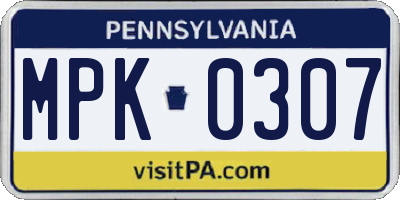 PA license plate MPK0307