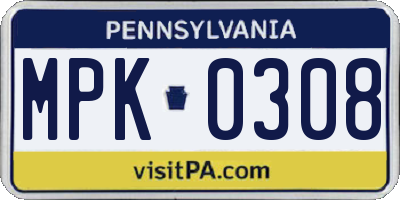 PA license plate MPK0308