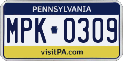 PA license plate MPK0309