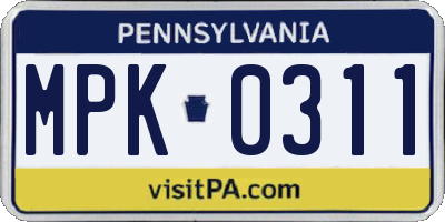 PA license plate MPK0311