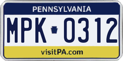PA license plate MPK0312