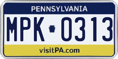 PA license plate MPK0313