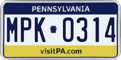 PA license plate MPK0314