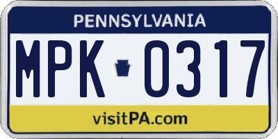 PA license plate MPK0317