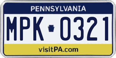 PA license plate MPK0321