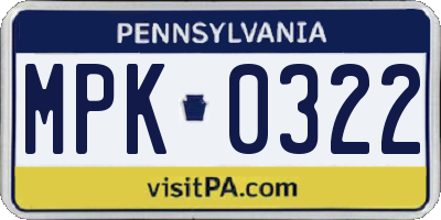 PA license plate MPK0322