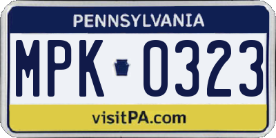 PA license plate MPK0323