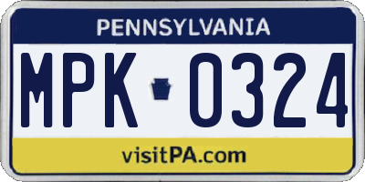 PA license plate MPK0324