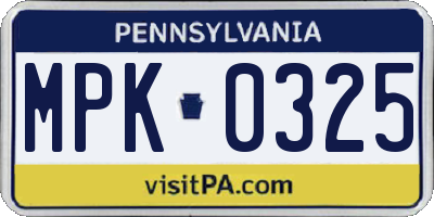PA license plate MPK0325