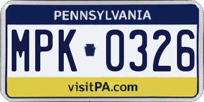 PA license plate MPK0326