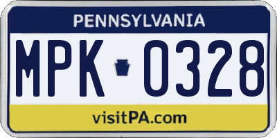 PA license plate MPK0328