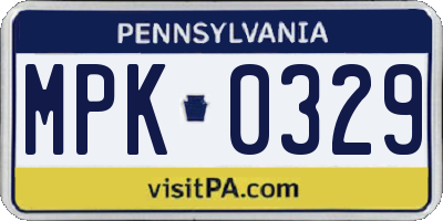 PA license plate MPK0329