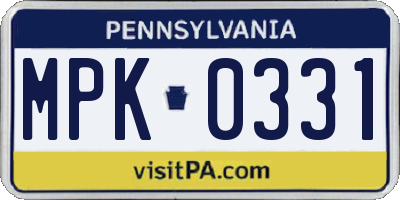 PA license plate MPK0331