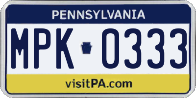 PA license plate MPK0333