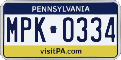 PA license plate MPK0334