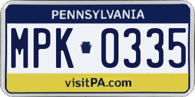 PA license plate MPK0335
