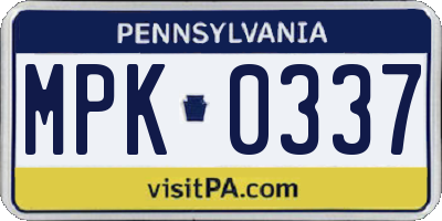 PA license plate MPK0337