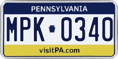 PA license plate MPK0340