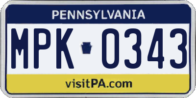 PA license plate MPK0343