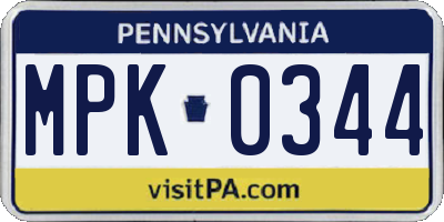 PA license plate MPK0344