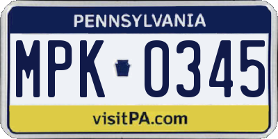 PA license plate MPK0345